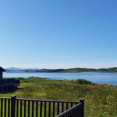 The view from our chalet decking at Port Beag Holiday Chalets