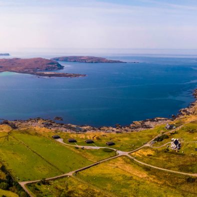 Aerial view of Port Beag Self-Catering Chalets, Altandhu near Achiltibuie