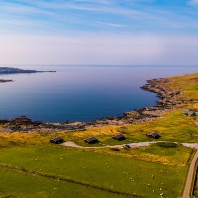 Aerial view of Port Beag Self-Catering Chalets, Altandhu near Achiltibuie