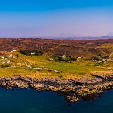 Aerial view of Port Beag Self-Catering Chalets, Altandhu near Achiltibuie
