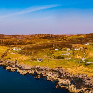 Aerial view of Port Beag Self-Catering Chalets, Altandhu near Achiltibuie