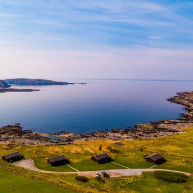 Aerial view of Port Beag Self-Catering Chalets, Altandhu near Achiltibuie