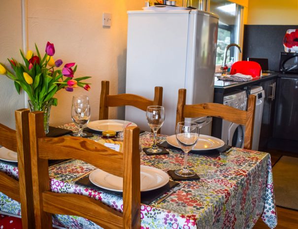 The kitchen in our Rowan 2 bedroom chalet at Port Beag Chalets, Altandhu