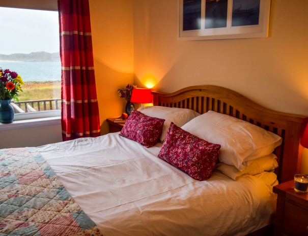 Sea view double room in our Rowan Chalet at Port Beag Chalets
